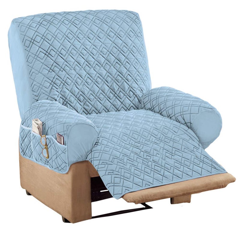Collections Etc Diamond-Shape Quilted Stretch Recliner Cover with Storage Pockets and Elastic Straps - Furniture Protector - Image 1